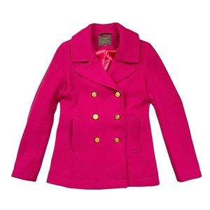 J Crew Majesty Peacoat Fuchsia Hot Pink Stadium Cloth Double Breasted Sz Small
